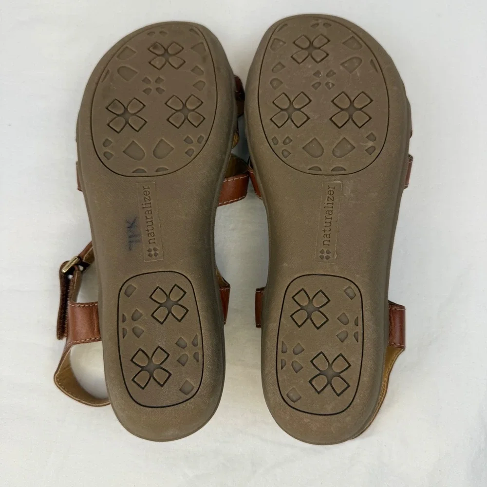 Naturalizer Winsome Brown Leather Strappy Slingback Wedge Sandals Womens 8.5N